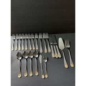 Supreme By Towle Flatware Stainless Steel Gold Accent Tableware Serving Set (22)